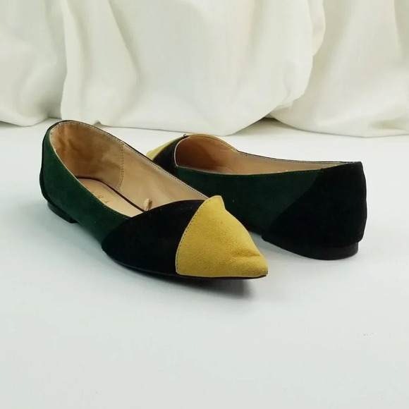 Zara Trafaluc Sz 37 (US 7-7.5) Dijon Yellow Black Green Suede Pointed Toe Flats - Picture 7 of 12